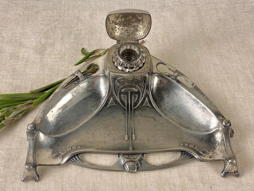 Calamaio Art Nouveau in metallo argentato WMF – Portacalamaio da scrivania in metallo Britannia (finitura OX)
