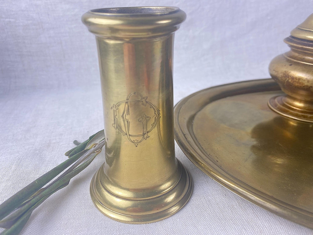 Antikes Standish-Tintenfass-Set aus Messing – ca. 1860er Jahre – mit Monogramm CD – Risorgimento-Epoche