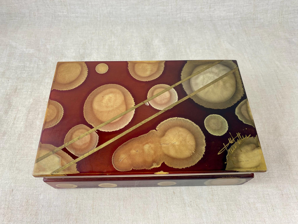 Signierte Schmuckschatulle aus Achat – Italienisches Zigarettenetui aus den 1960er Jahren mit abstraktem, kreisförmigem Design