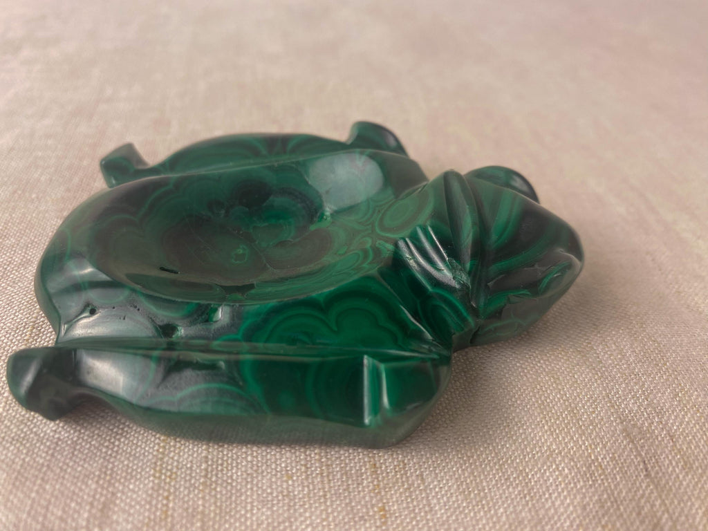 Vintage Malachite Turtle Dish - Hand Carved Green Stone Catchall - Sculptural Trinket Bowl