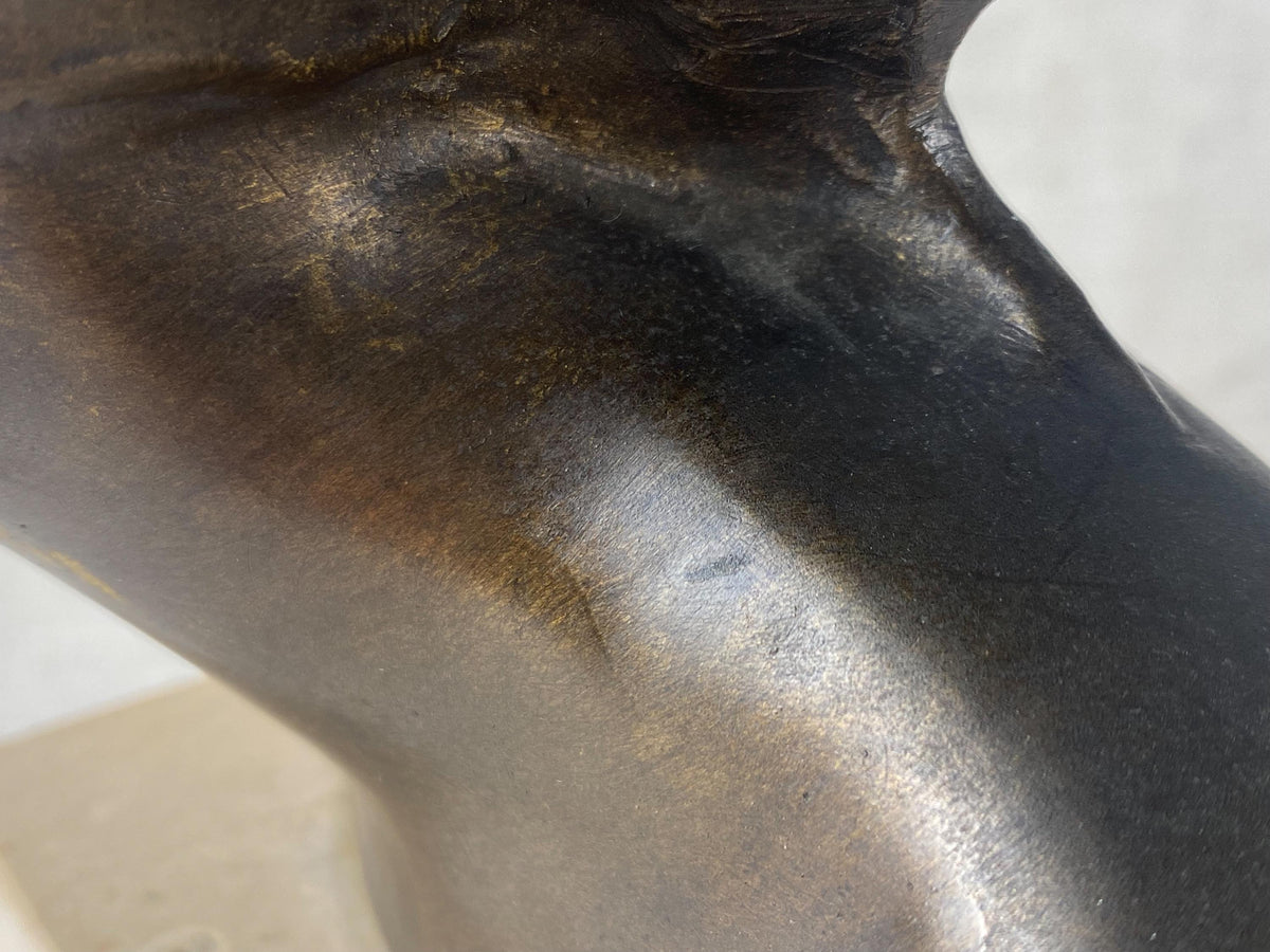 Buste antique en bronze italien La Dea Bendata, sculpture signée Aurisicchio, base en marbre Art Nouveau