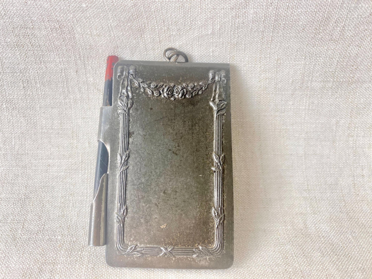 Libreta de bolsillo antigua plateada - Puente de Rialto de Venecia - Placa de latón - Art Nouveau