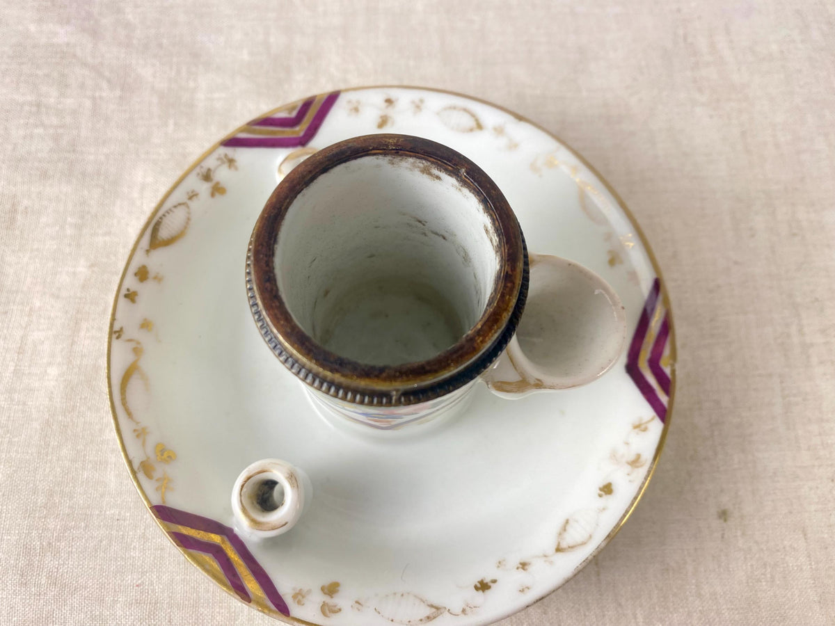 Tintero antiguo de porcelana de Vieux Paris – Bronce dorado al mercurio – Estilo neorrococó – c. 1840–1860