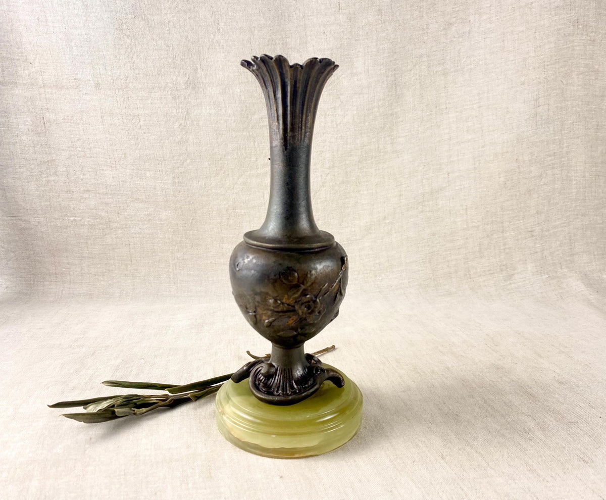 Emil Fuchs- Signed-Antique Art Nouveau Bronze Vase – Green Onyx Base – c. 1900