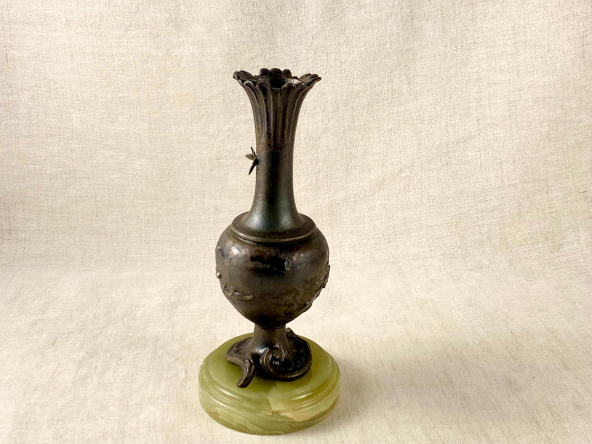 Emil Fuchs- Signed-Antique Art Nouveau Bronze Vase – Green Onyx Base – c. 1900