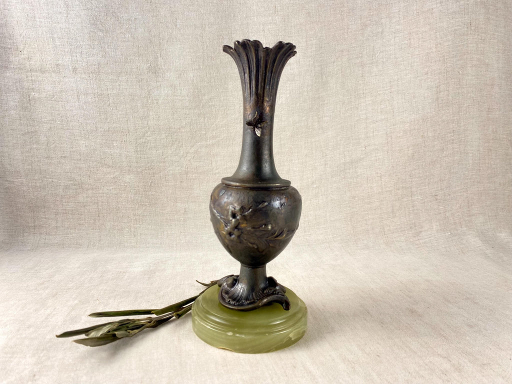 Emil Fuchs- Signed-Antique Art Nouveau Bronze Vase – Green Onyx Base – c. 1900