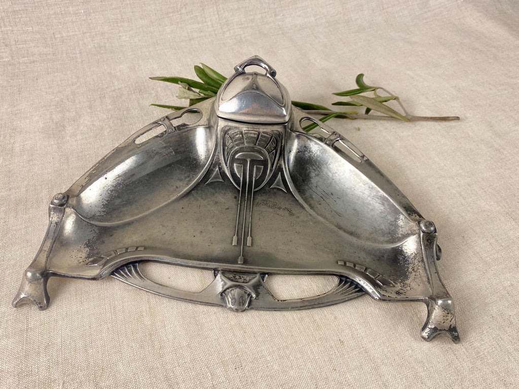 Calamaio Art Nouveau in metallo argentato WMF – Portacalamaio da scrivania in metallo Britannia (finitura OX)
