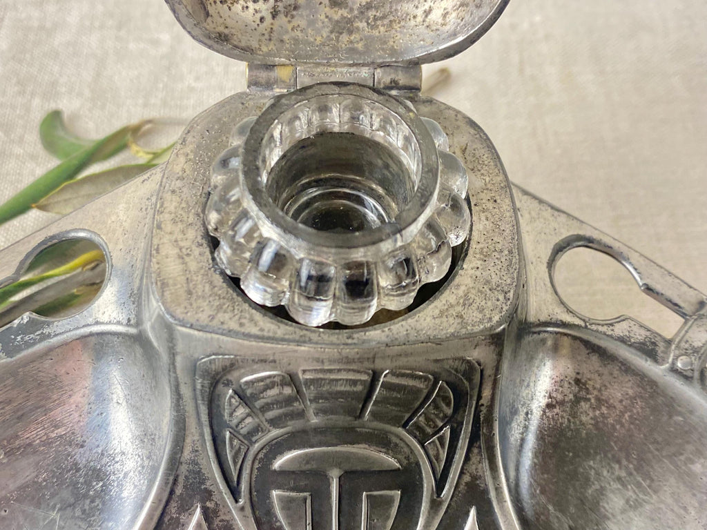 Calamaio Art Nouveau in metallo argentato WMF – Portacalamaio da scrivania in metallo Britannia (finitura OX)