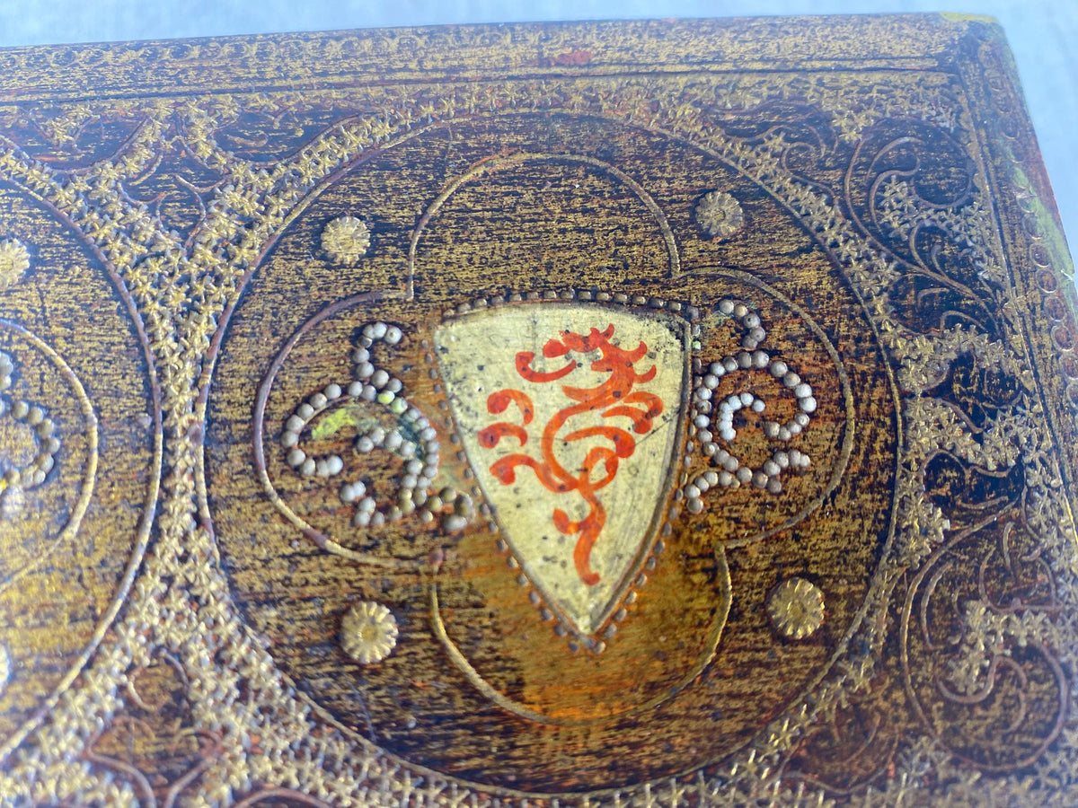 Scatola fiorentina antica in gesso dorato - Stile neorinascimentale - Scatola decorativa araldica - XIX secolo