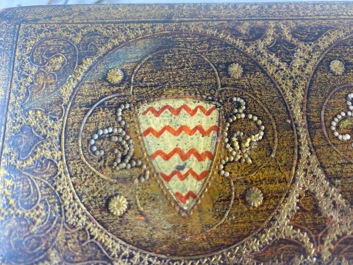 Scatola fiorentina antica in gesso dorato - Stile neorinascimentale - Scatola decorativa araldica - XIX secolo