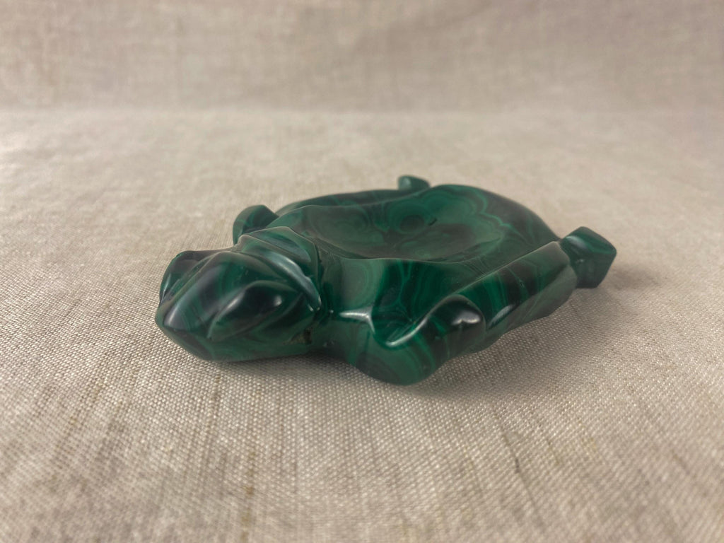 Vintage Malachite Turtle Dish - Hand Carved Green Stone Catchall - Sculptural Trinket Bowl