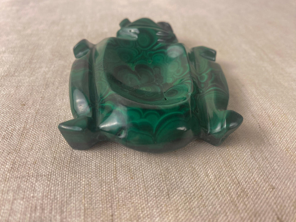 Vintage Malachite Turtle Dish - Hand Carved Green Stone Catchall - Sculptural Trinket Bowl