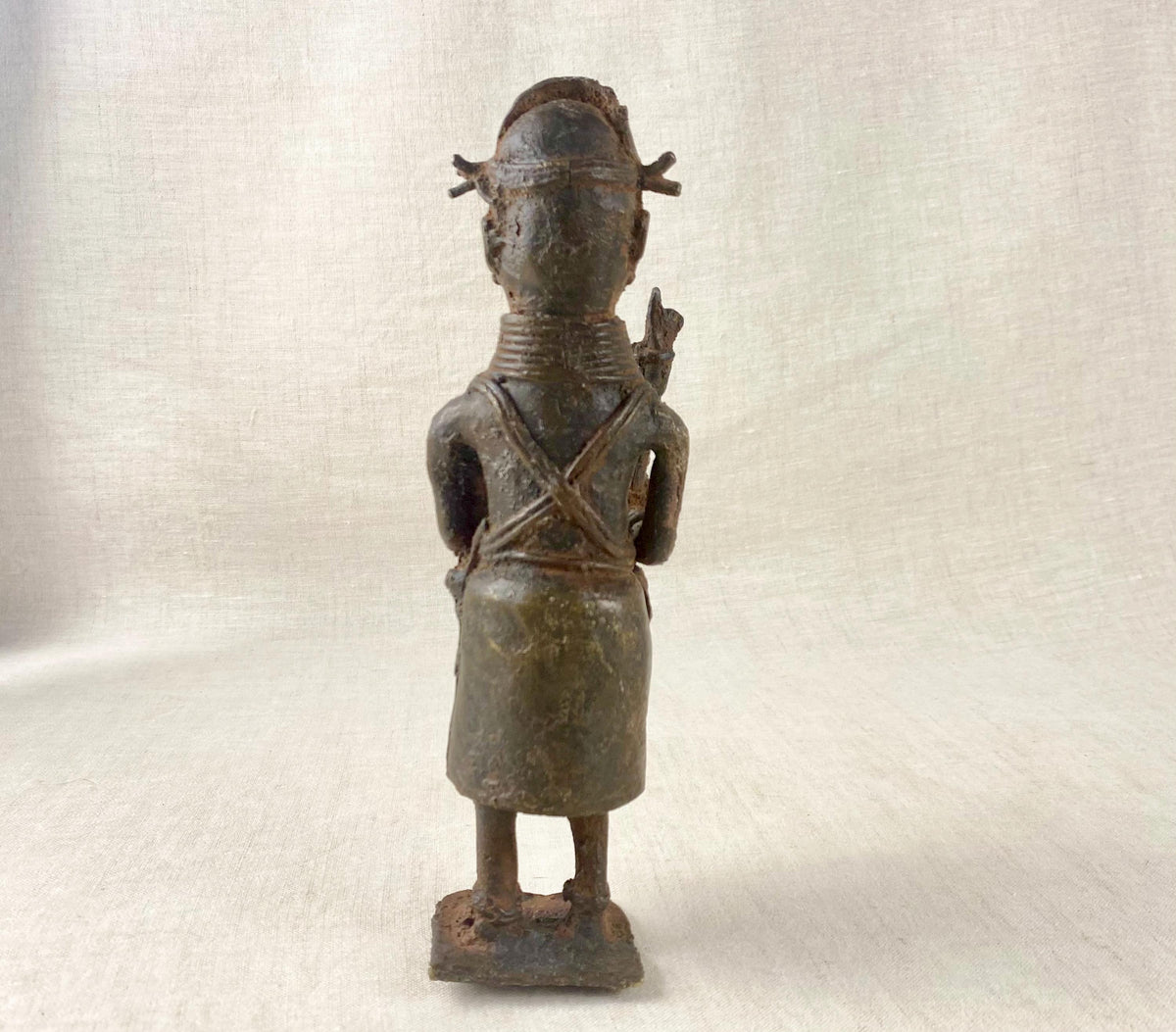 Vintage Benin Bronze Royal Attendant Sculpture – Lost Wax Cast West African Folk Art