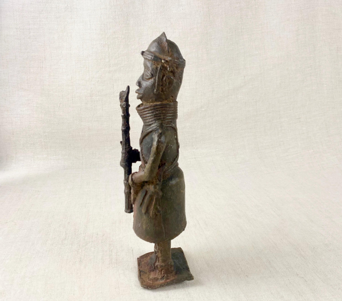 Vintage Benin Bronze Royal Attendant Sculpture – Lost Wax Cast West African Folk Art