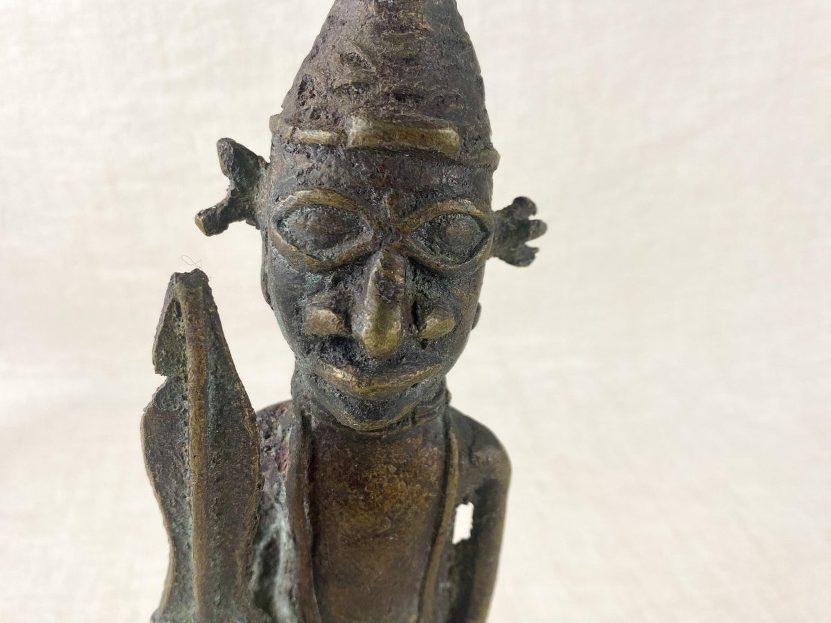 Vintage Benin Bronze Messenger Figure – Lost Wax Cast, West African Folk Art