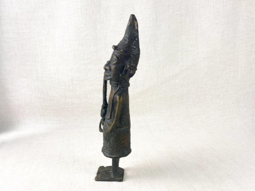Vintage Benin Bronze Messenger Figure – Lost Wax Cast, West African Folk Art