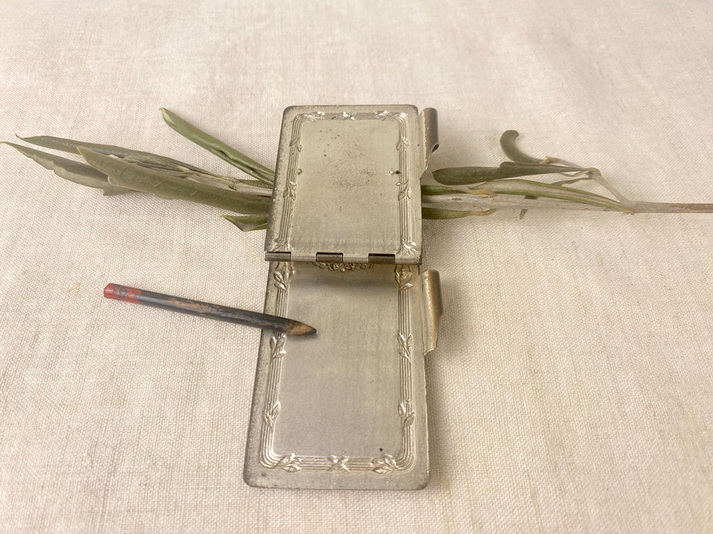 Libreta de bolsillo antigua plateada - Puente de Rialto de Venecia - Placa de latón - Art Nouveau