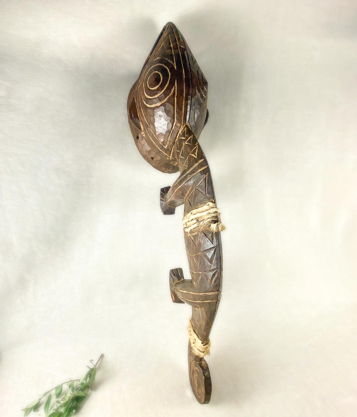 African Bobo Fing Chameleon Mask – Hand Carved Wood Tribal Sculpture, Burkina Faso Wall Art