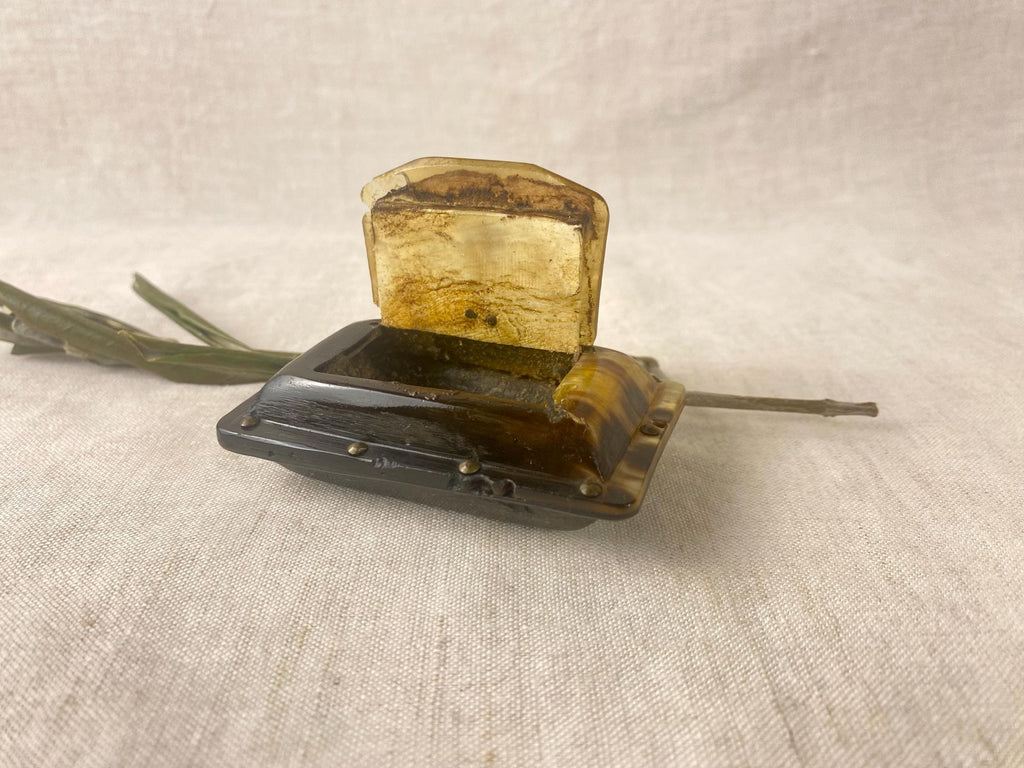Antique Horn Snuff Box - Brass Studded - Early 19th Century Georgian Regency