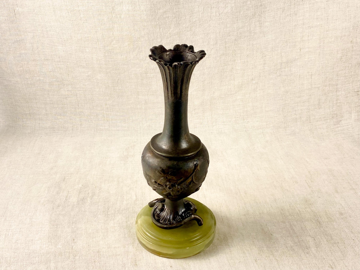Emil Fuchs- Signed-Antique Art Nouveau Bronze Vase – Green Onyx Base – c. 1900