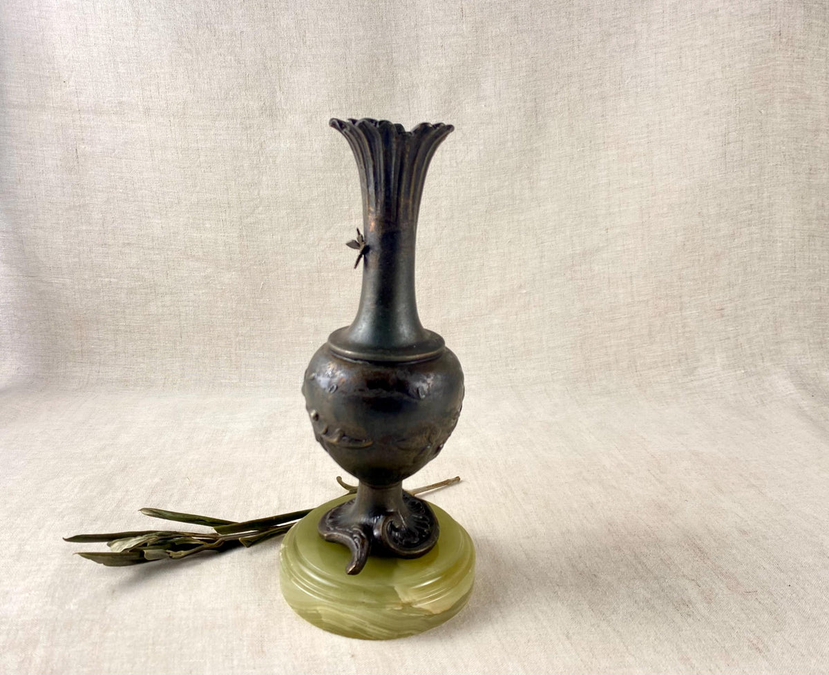 Emil Fuchs- Signed-Antique Art Nouveau Bronze Vase – Green Onyx Base – c. 1900