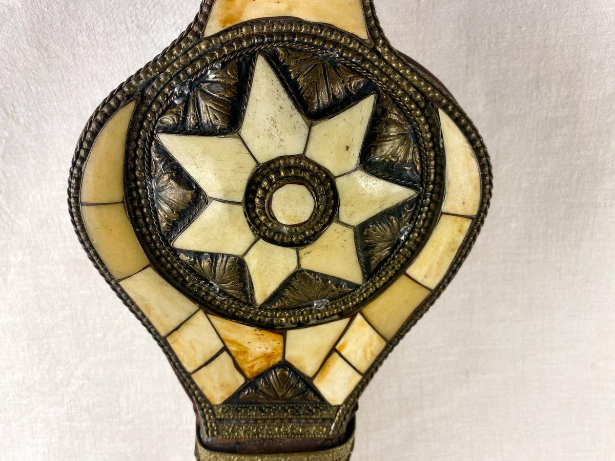 Moroccan Rabouz Fireplace Bellows- Vintage Maalem Artisan Bone Inlay- Geometric Star