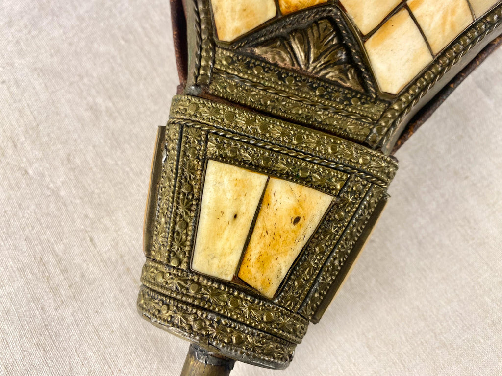 Moroccan Rabouz Fireplace Bellows- Vintage Maalem Artisan Bone Inlay- Geometric Star