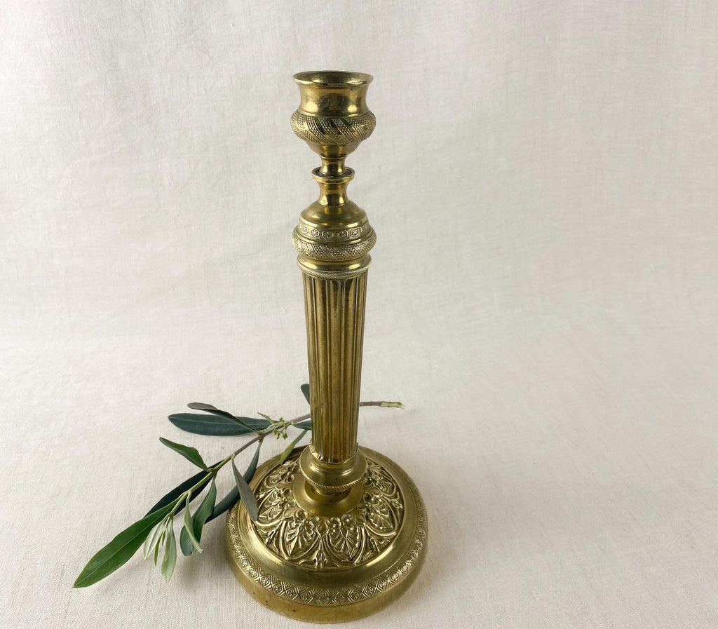 Vintage Brass Candlestick – Neoclassical / Empire Style – Fluted Column – Hollywood Regency
