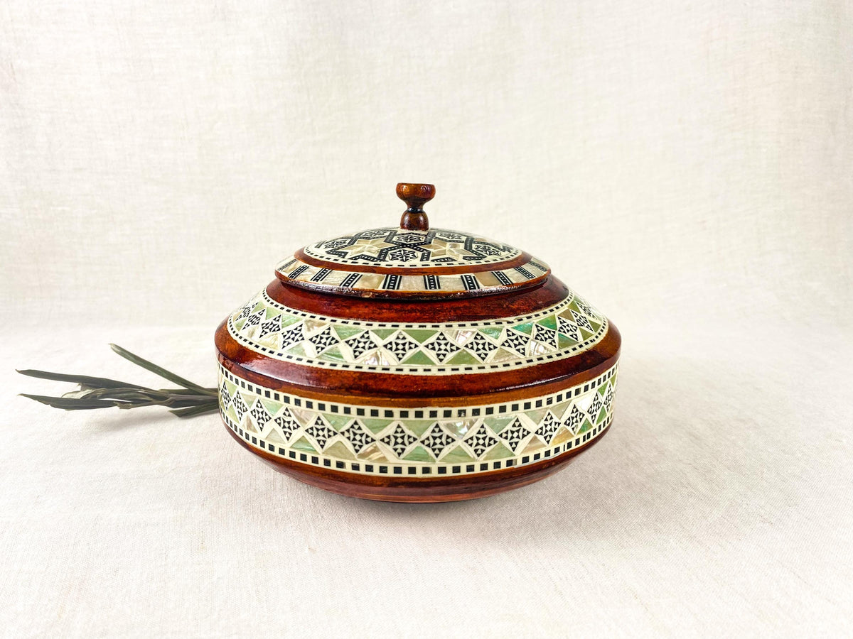 Vintage Egyptian Mother Of Pearl Box - Large Handcrafted Wooden Inlay Box