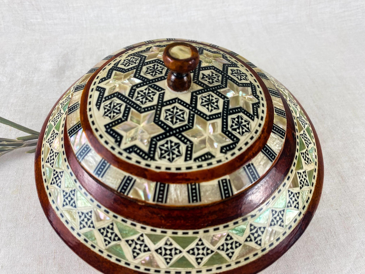 Vintage Egyptian Mother Of Pearl Box - Large Handcrafted Wooden Inlay Box
