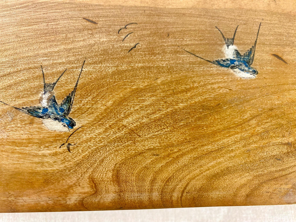 Caja antigua para guantes de Sorrento - Madera de olivo - Golondrinas pintadas a mano - Art Nouveau