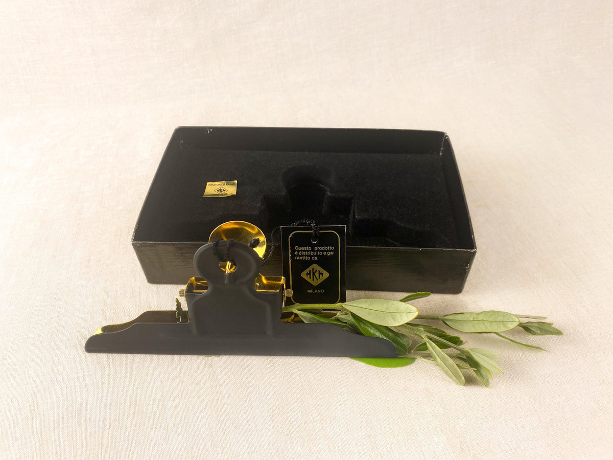 Pince de bureau en or 24 carats (plaqué), porte-lettres vintage MKM Milano, accessoire de bureau pour cadre