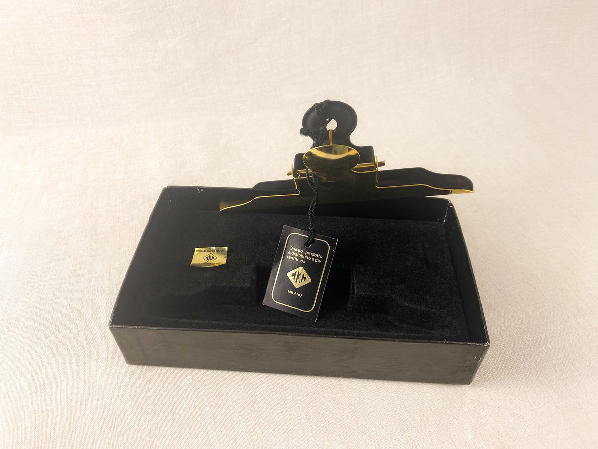 Pince de bureau en or 24 carats (plaqué), porte-lettres vintage MKM Milano, accessoire de bureau pour cadre