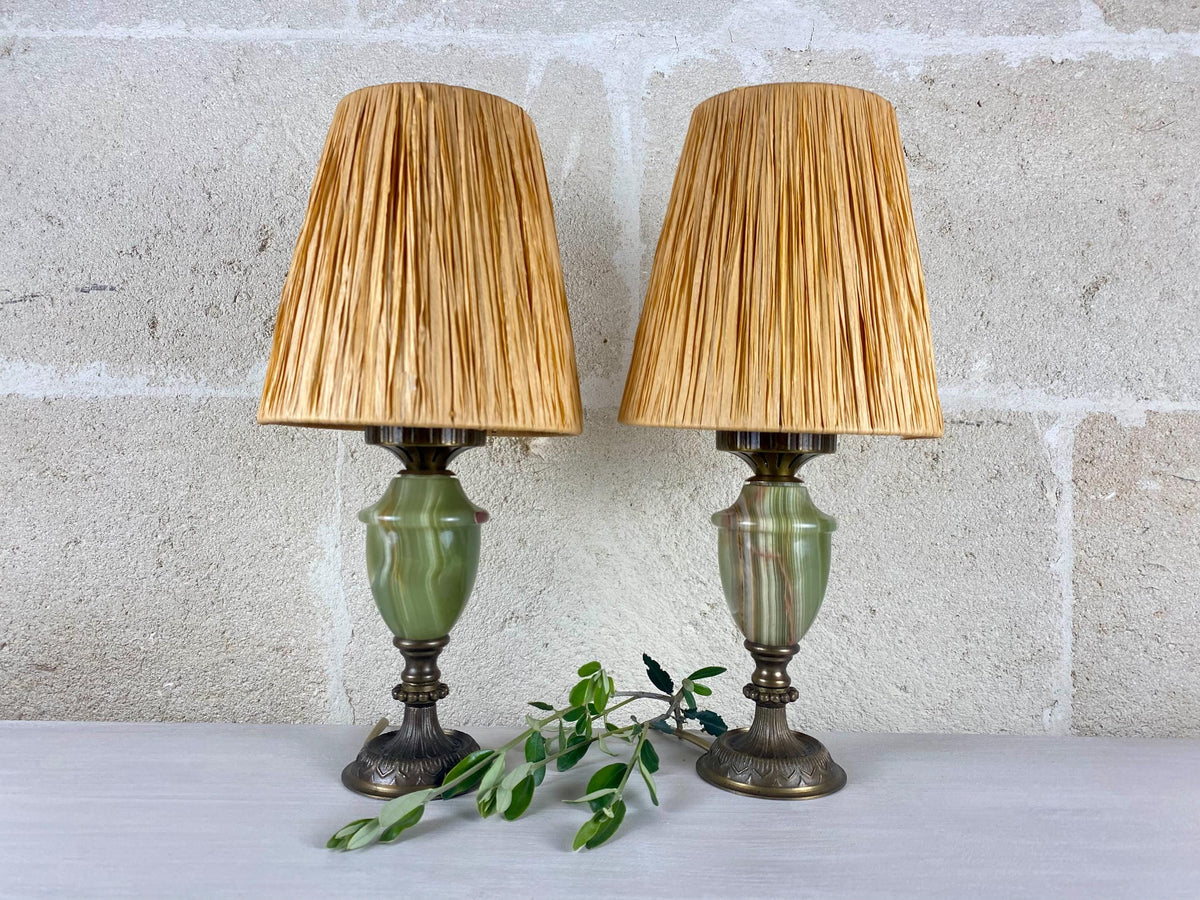 Lampes de table en onyx italien – Laiton vintage – Éclairage du milieu du siècle