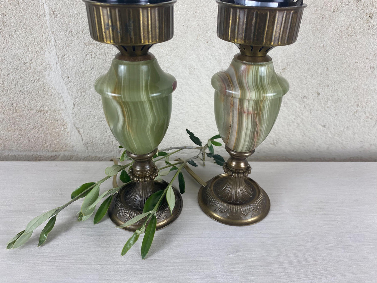 Lampes de table en onyx italien – Laiton vintage – Éclairage du milieu du siècle