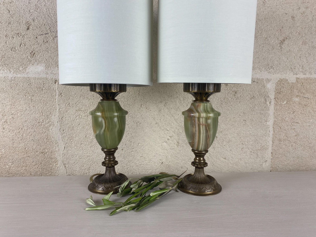 Lampes de table en onyx italien – Laiton vintage – Éclairage du milieu du siècle