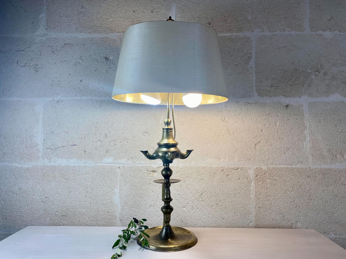 Lampe à huile lourde en laiton - Lampe de table convertie - Style florentin du début du XXe siècle