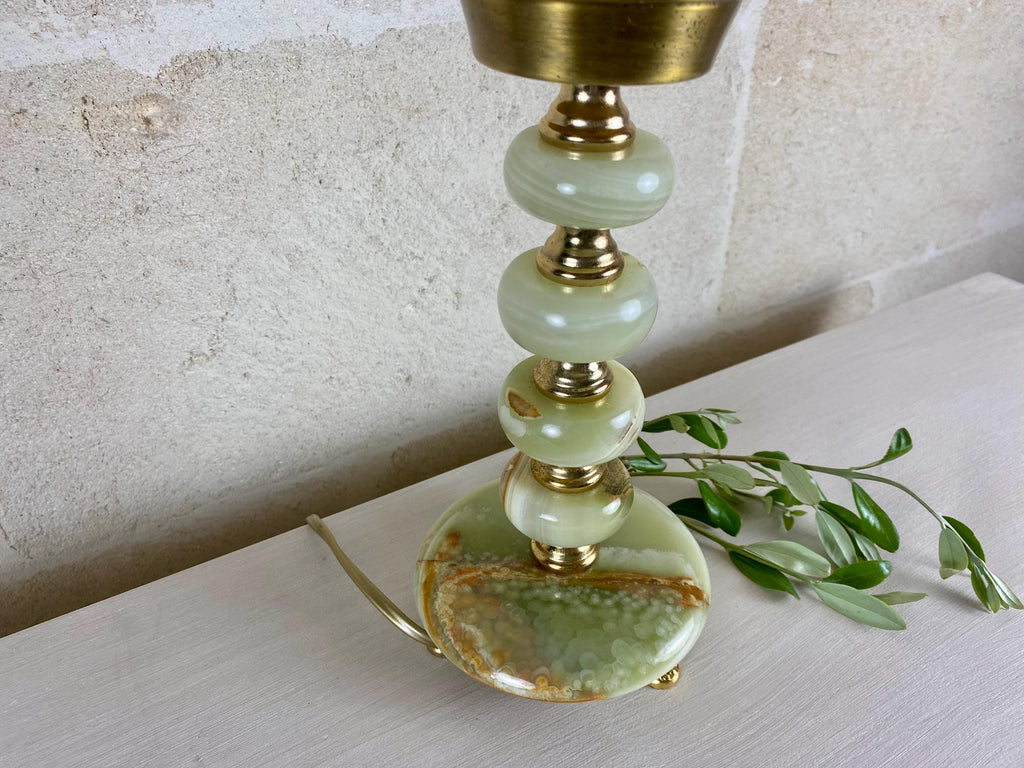 Lampe de table en onyx – Luminaire sculptural en pierre du milieu du siècle – Lampe vintage vert pâle