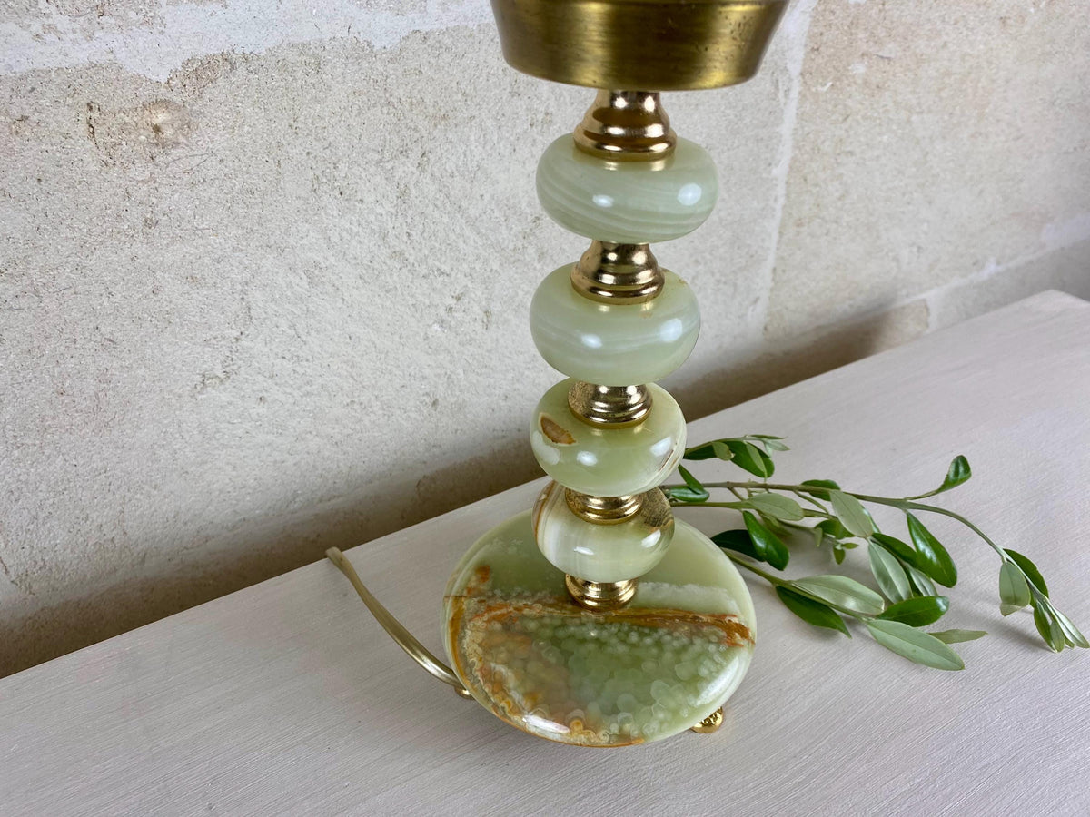 Lampe de table en onyx – Luminaire sculptural en pierre du milieu du siècle – Lampe vintage vert pâle