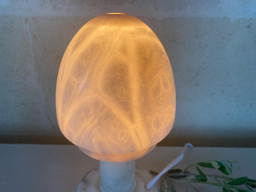 Vintage Alabaster Mushroom Lamp-Streamline Art Deco-1930s–1940s Table Lighting