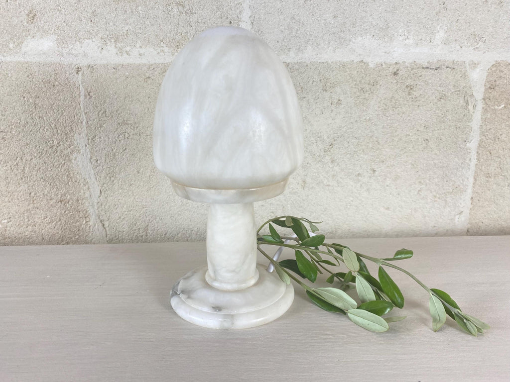 Vintage Alabaster Mushroom Lamp-Streamline Art Deco-1930s–1940s Table Lighting