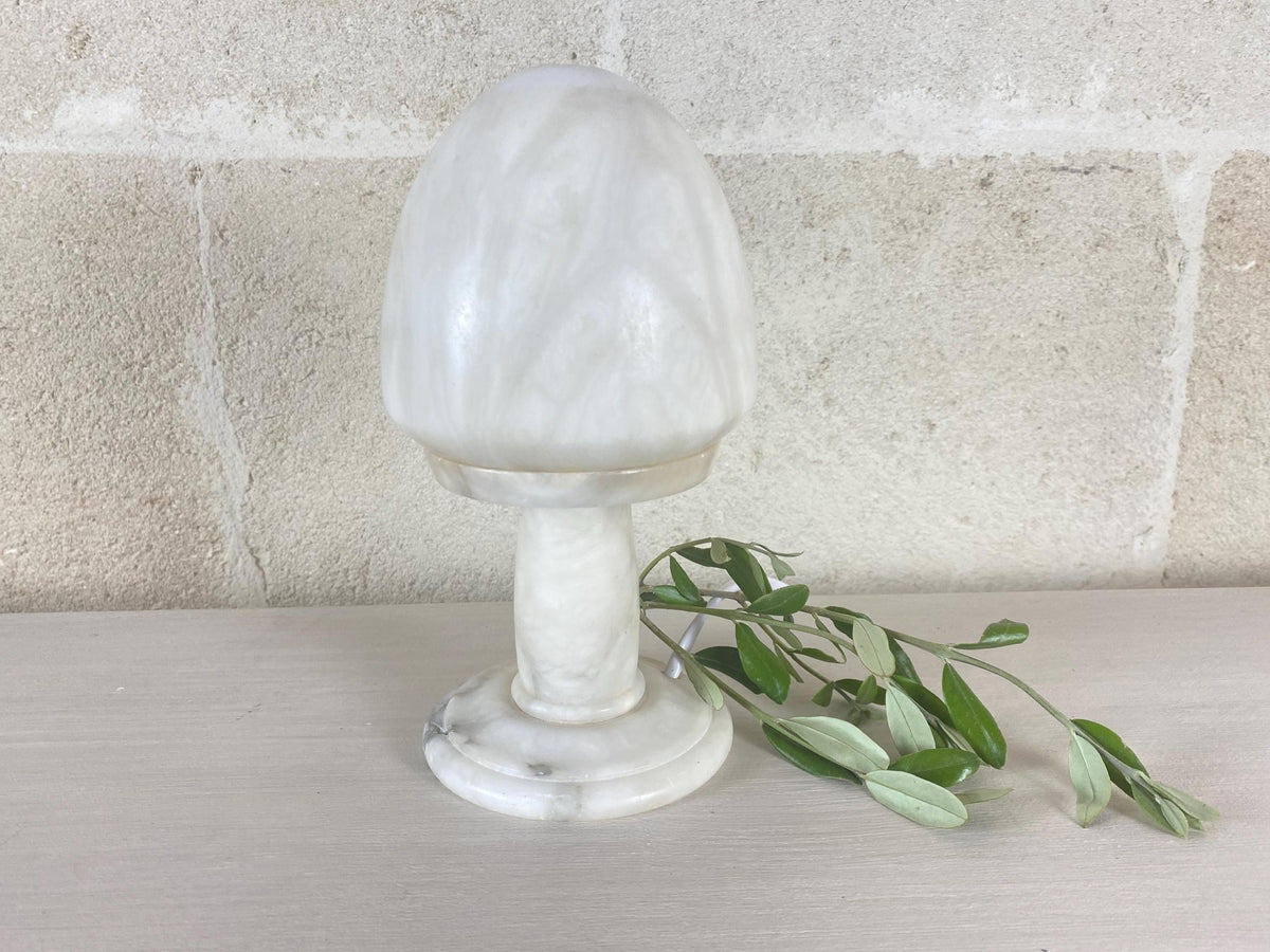 Lampe champignon vintage en albâtre - Style Art déco streamline - Éclairage de table des années 1930-1940