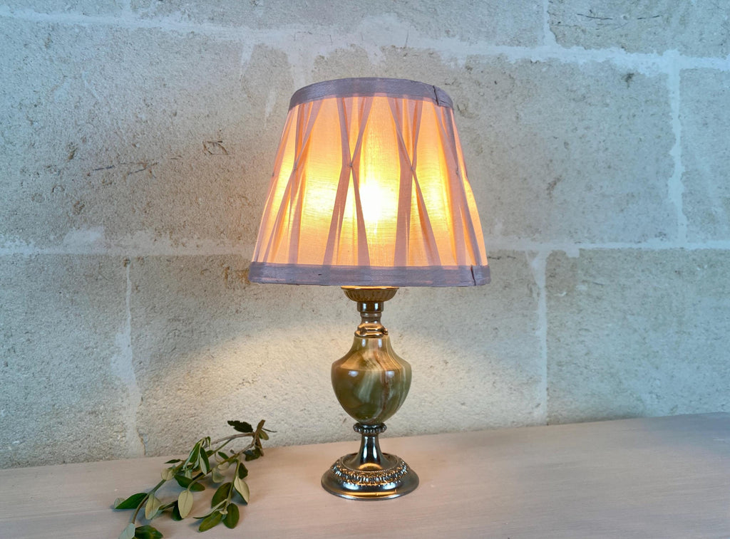 Green Onyx Accent Lamp with Silver-Tone Base, Vintage Sculptural Table Lighting