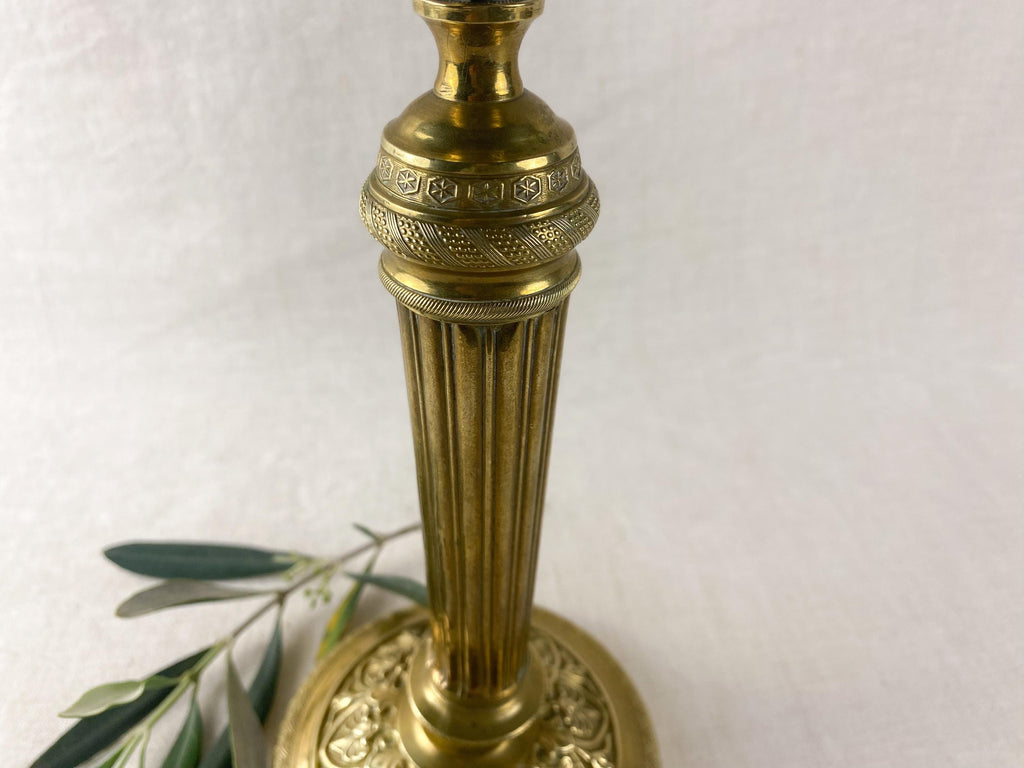 Vintage Brass Candlestick – Neoclassical / Empire Style – Fluted Column – Hollywood Regency