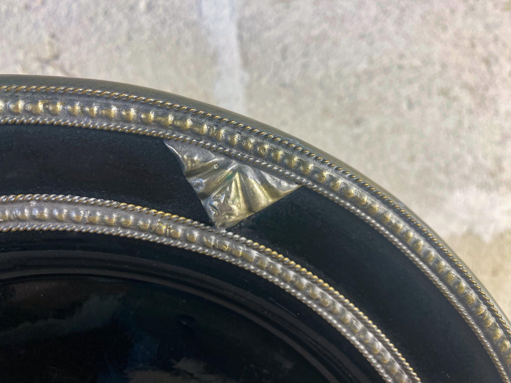 Vintage Moroccan Black Glazed Plate with Silver Detail – Safi Pottery Wall Art