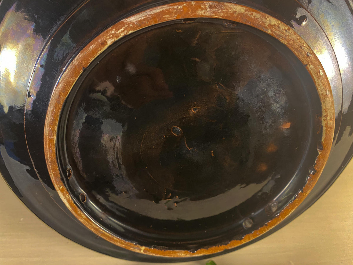 Vintage Moroccan Black Glazed Plate with Silver Detail – Safi Pottery Wall Art