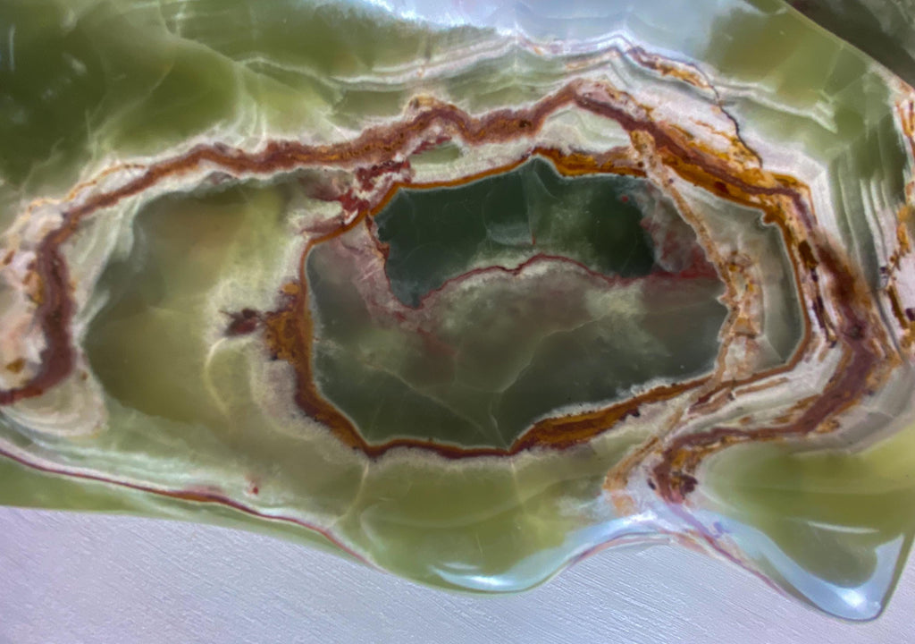 Large Italian Green Onyx Bowl -Hand Carved Stone Centerpiece -Sculptural Statement Decorative Object