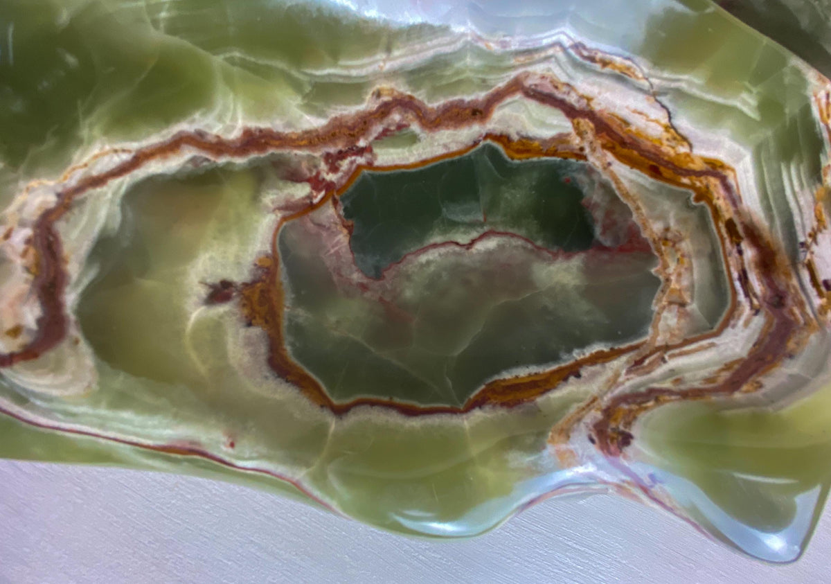 Large Italian Green Onyx Bowl -Hand Carved Stone Centerpiece -Sculptural Statement Decorative Object
