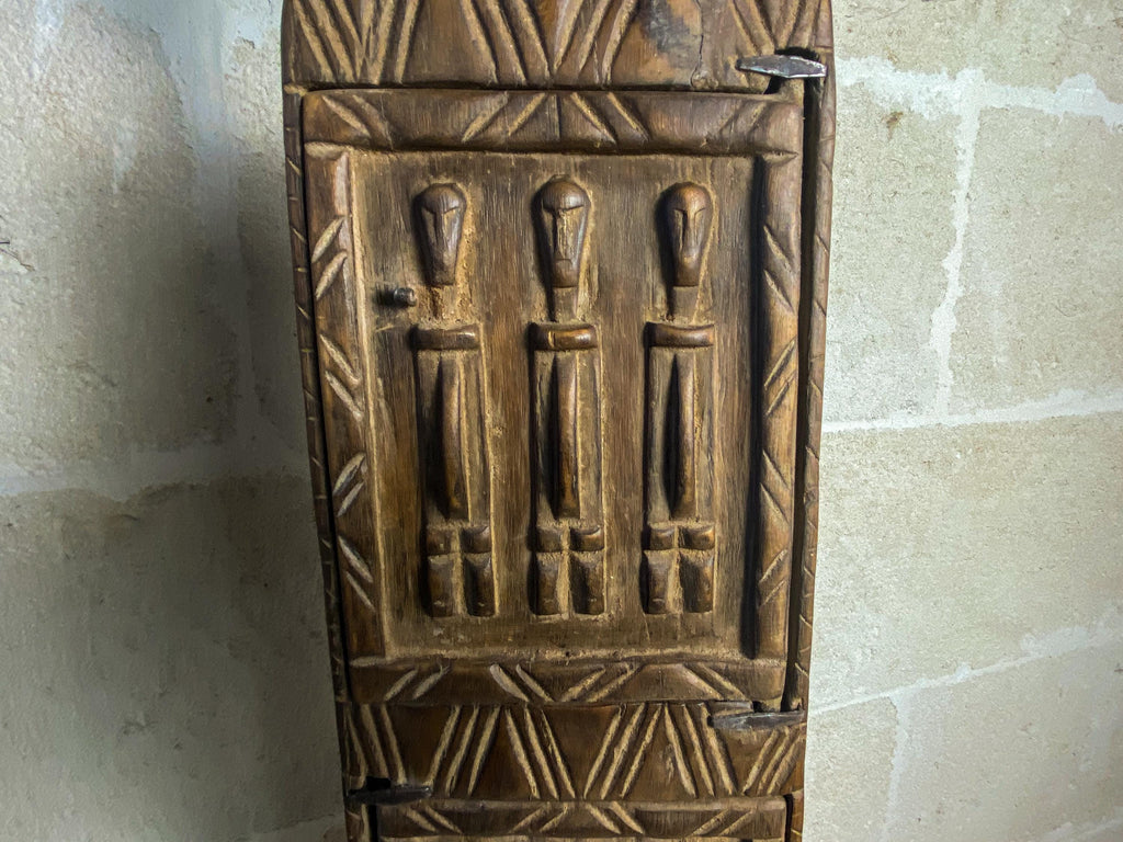 Grande armoire à pharmacie Dogon - Sculpture africaine vintage en bois sculptée à la main - Objet décoratif africain de 83 cm