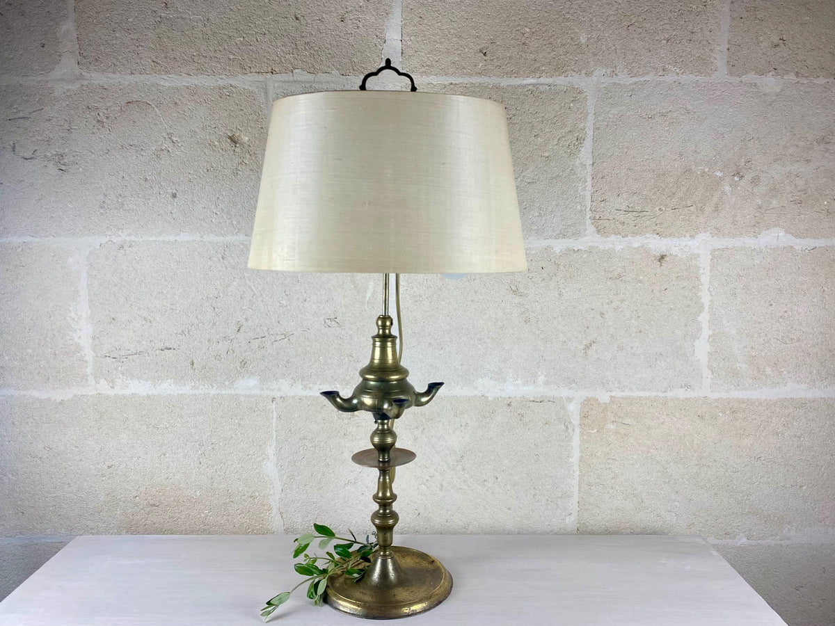 Lampe à huile lourde en laiton - Lampe de table convertie - Style florentin du début du XXe siècle